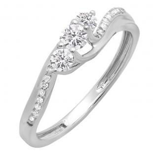 0.50 Carat (ctw) 10K White Gold Round Lab Grown White Diamond 3 Stone Ladies Engagement Ring 1/2 CT