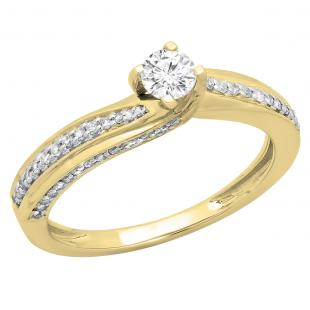 0.50 Carat (ctw) 14K Yellow Gold Round Lab Grown White Diamond Ladies Engagement Ring 1/2 CT