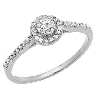 0.50 Carat (ctw) 10K White Gold Round Lab Grown Diamond Ladies Halo Engagement Ring 1/2 CT