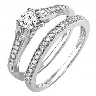 0.60 Carat (ctw) 18K White Gold Round Lab Grown Diamond Ladies Split Shank Engagement Ring Set