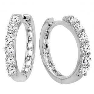 0.33 Carat (ctw) 10K White Gold Round Lab Grown Diamond Ladies Huggies Hoop Earrings 1/3 CT