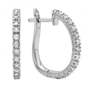 0.25 Carat (ctw) 14K White Gold Round Lab Grown White Diamond Ladies Hoop Earrings 1/4 CT