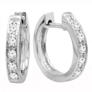 0.12 Carat (ctw) 10K White Gold Round Lab Grown White Diamond Ladies Huggie Hoop Earrings