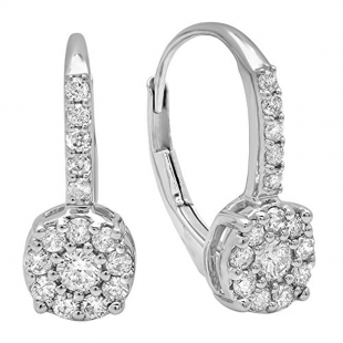 0.55 Carat (ctw) 14K White Gold Round Lab Grown White Diamond Ladies Dangling Drop Earrings 1/2 CT