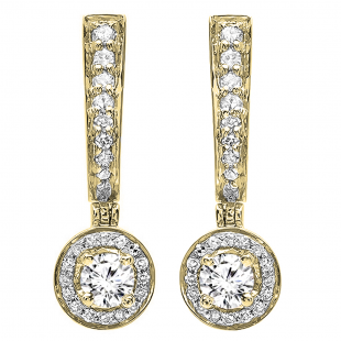 0.50 Carat (ctw) 10K Yellow Gold Round Lab Grown White Diamond Ladies Dangling Drop Earrings 1/2 CT