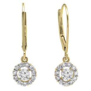 0.55 Carat (ctw) 14K Yellow Gold Round Lab Grown Diamond Ladies Cluster Halo Drop Earrings 1/2 CT