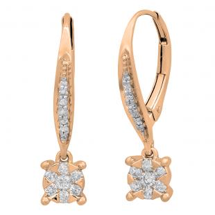 0.35 Carat (ctw) 14K Rose Gold Round Lab Grown White Diamond Ladies Cluster Style Drop Earrings