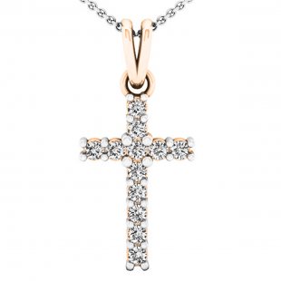 0.15 Carat (ctw) 18K Rose Gold Round Lab Grown Diamond Ladies Cross Pendant With Silver Chain