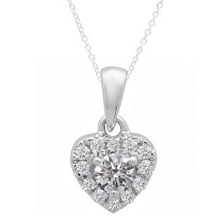 0.25 Carat (ctw) 14K White Gold Round Lab Grown Diamond Ladies Heart Pendant 1/4 CT