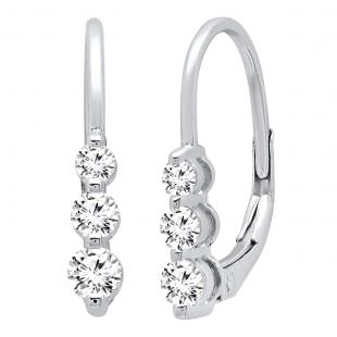 0.55 Carat (ctw) 10K White Gold Round Lab Grown Diamond Ladies Three Stone Drop Earrings 1/2 CT