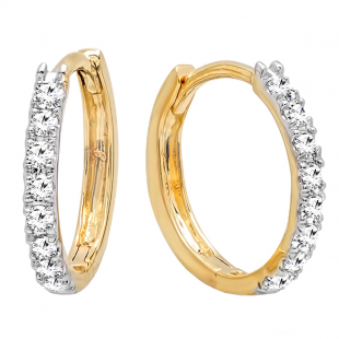 0.20 Carat (ctw) 10K Yellow Gold Round Lab Grown White Diamond Ladies Huggies Hoop Earrings 1/5 CT