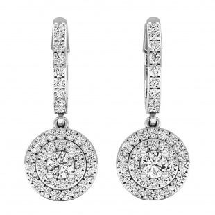 1.00 Carat (ctw) 18K White Gold Round Lab Grown White Diamond Ladies Halo Dangling Earrings 1 CT