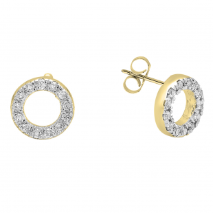 0.10 Carat (ctw) 10K Yellow Gold Round Lab Grown White Diamond Ladies Circle Stud Earrings 1/10 CT