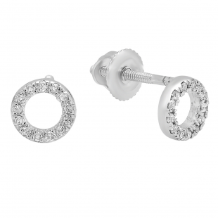 0.10 Carat (ctw) 14K White Gold Round Lab Grown White Diamond Ladies Circle Stud Earrings 1/10 CT