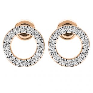 0.33 Carat (ctw) 18K Rose Gold Round Lab Grown White Diamond Ladies Circle Shape Stud Earrings 1/3 CT