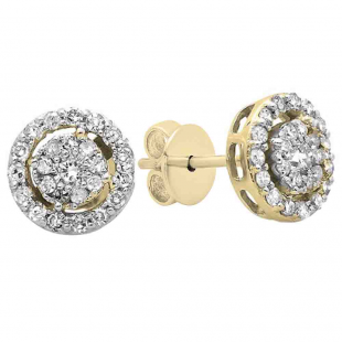 0.40 Carat (ctw) 18K Yellow Gold Round Lab Grown Diamond Round Shape Cluster Stud Earrings