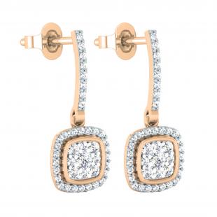 Round Lab Grown White Diamond Cushion Cluster Dangle Stud Earrings for Women (0.40 ctw, Color H-I, Clarity SI2) in 18K Rose Gold in Push Back