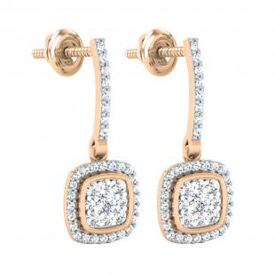 Round Lab Grown White Diamond Cushion Cluster Dangle Stud Earrings for Women (0.40 ctw, Color H-I, Clarity SI2) in 18K Rose Gold in Screw Back