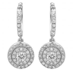 0.70 Carat (ctw) 14K White Gold Round Lab Grown White Diamond Ladies Halo Earrings 3/4 CT