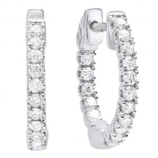0.52 Carat (ctw) 14K White Gold Round Lab Grown White Diamond Ladies Hoop Earrings 1/2 CT