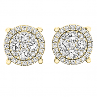 0.40 Carat (ctw) 10K Yellow Gold Round Lab Grown White Diamond Ladies Cluster Flower Stud Earrings