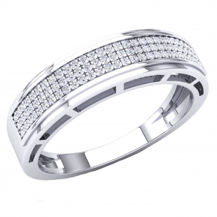0.25 Carat Round Lab Grown White Diamond Men's Hip Hop Wedding Band in 10K White Gold 