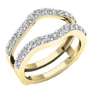 1.60 Carat (ctw) 14K Yellow Gold Round Lab Grown Daimond Ladies Wedding Double Enhancer Guard Ring