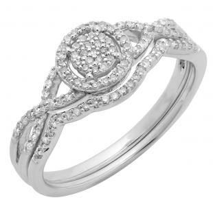0.25 Carat (ctw) 10K White Gold Round Lab Grown Diamond Ladies Twisted Engagement Ring Set 1/4 CT