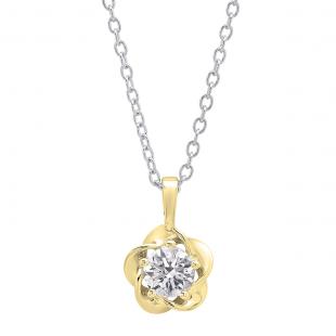 0.55 Carat (ctw) 10K Yellow Gold Round Lab Grown White Diamond Ladies Solitaire Pendant 1/2 CT