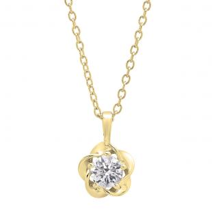 0.55 Carat (ctw) 10K Yellow Gold Round Lab Grown White Diamond Ladies Solitaire Pendant 1/2 CT