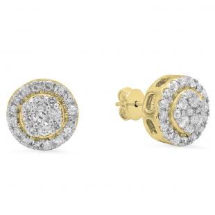 0.30 Carat (ctw) Round Lab Grown White Diamond Ladies Cluster Stud Earrings 1/3 CT 10K Yellow Gold