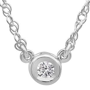 0.10 Carat (ctw) Round Lab Grown Diamond Ladies Solitaire Pendant 1/10 CT 18K White Gold