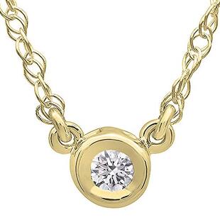0.10 Carat (ctw) Round Lab Grown Diamond Ladies Solitaire Pendant 1/10 CT 10K Yellow Gold