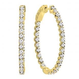 2.00 Carat (ctw) 18K Yellow Gold Round Lab Grown White Diamond Ladies Hoop Earrings 2 CT