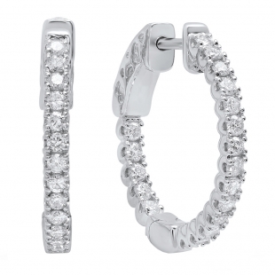 0.70 Carat (ctw) 14K White Gold Lab Grown Round White Diamond Ladies Hoop Earrings 3/4 CT