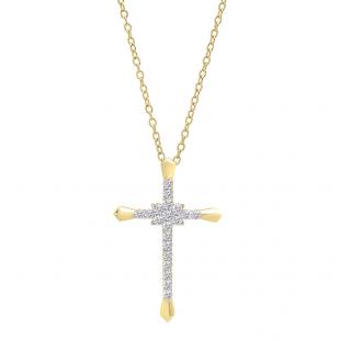 0.35 Carat (cttw) Round Diamond Ladies Cross Pendant 1/3 CT (Gold Chain Included) 10K Yellow Gold
