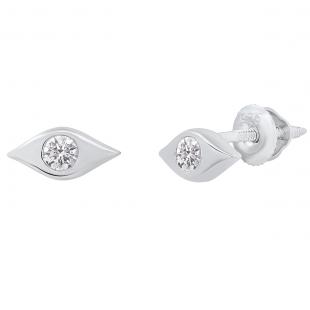 0.10 Carat (cttw) Round Lab Grown Diamond Ladies Evil Eye Stud Earrings 1/10 CT Sterling Silver