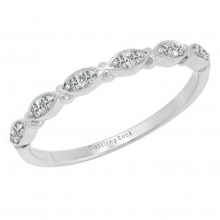 0.10 Carat (cttw) Round Lab Grown White Diamond Ladies Wedding Stackable Band 10K White Gold