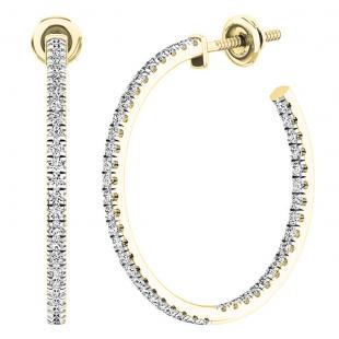 0.85 Carat (cttw) Round Lab Grown Diamond Ladies In and Out Huggies Hoop Earrings 14K Yellow Gold