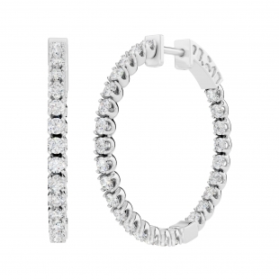 2.13 Carat (cttw) 18K White Gold Round Lab Grown White Diamond Ladies Hoop Earrings