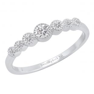 0.30 Carat (cttw) Round Lab Grown White Diamond 7 Stone Bridal Wedding Ring 1/3 CT Sterling Silver