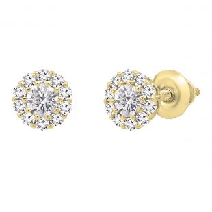 0.40 Carat (cttw) Round Lab Grown Diamond Ladies Flower Cluster Stud Earring 14K Yellow Gold
