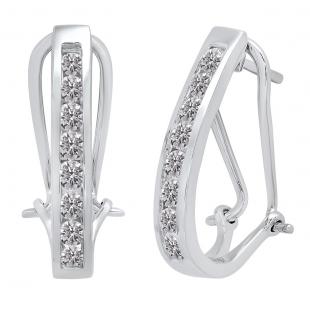 1.05 Carat (cttw) Round Lab Grown White Diamond Ladies J Shape Hoop Earrings 1 CT 10K White Gold