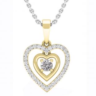 0.30 Carat (cttw) Round Lab Grown White Diamond Ladies Double Heart Pendant 1/3 CT 14K Yellow Gold