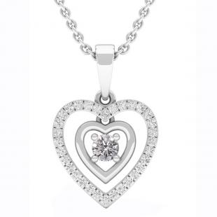 0.30 Carat (cttw) Round Lab Grown White Diamond Ladies Double Heart Pendant 1/3 CT 18K White Gold