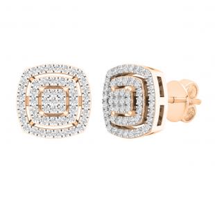 0.30 Carat (cttw) Round Lab Grown White Diamond Ladies Double Cushion Frame Stud Earrings 1/3 CT 10K Rose Gold