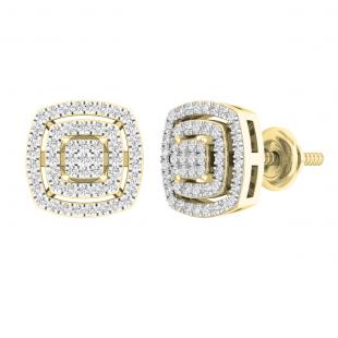 0.30 Carat (cttw) Round Lab Grown White Diamond Ladies Double Cushion Frame Stud Earrings 1/3 CT 14K Yellow Gold