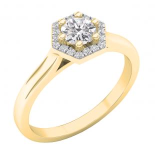 0.50 Carat (cttw) Round Lab Grown White Diamond Octagonal Shape Ladies Bridal Engagement Ring 1/2 CT 10K Yellow Gold