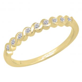 0.15 Carat (cttw) Round Lab Grown White Diamond Ladies Swirl Anniversary Wedding Band 14K Yellow Gold