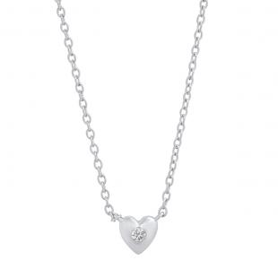0.05 Carat (cttw) Round Lab Grown White Diamond Ladies Solitaire Heart Pendant (Silver Chain Included) 10K White Gold